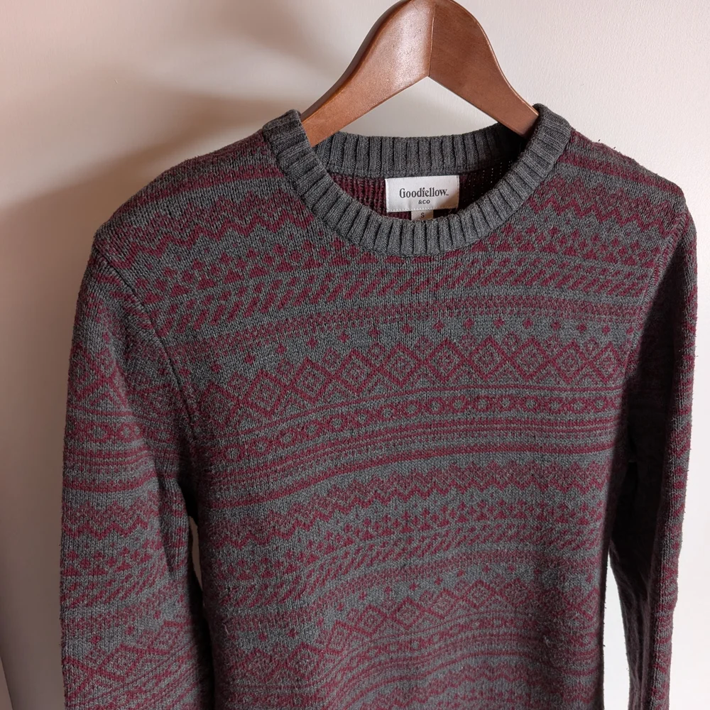 Goodfellow & Co Red and Gray Geometric Crew Neck Sweater - Picture 6 of 6